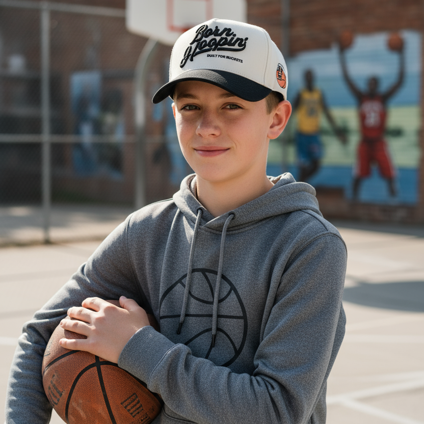 Everyday kids basketball hat natural and black